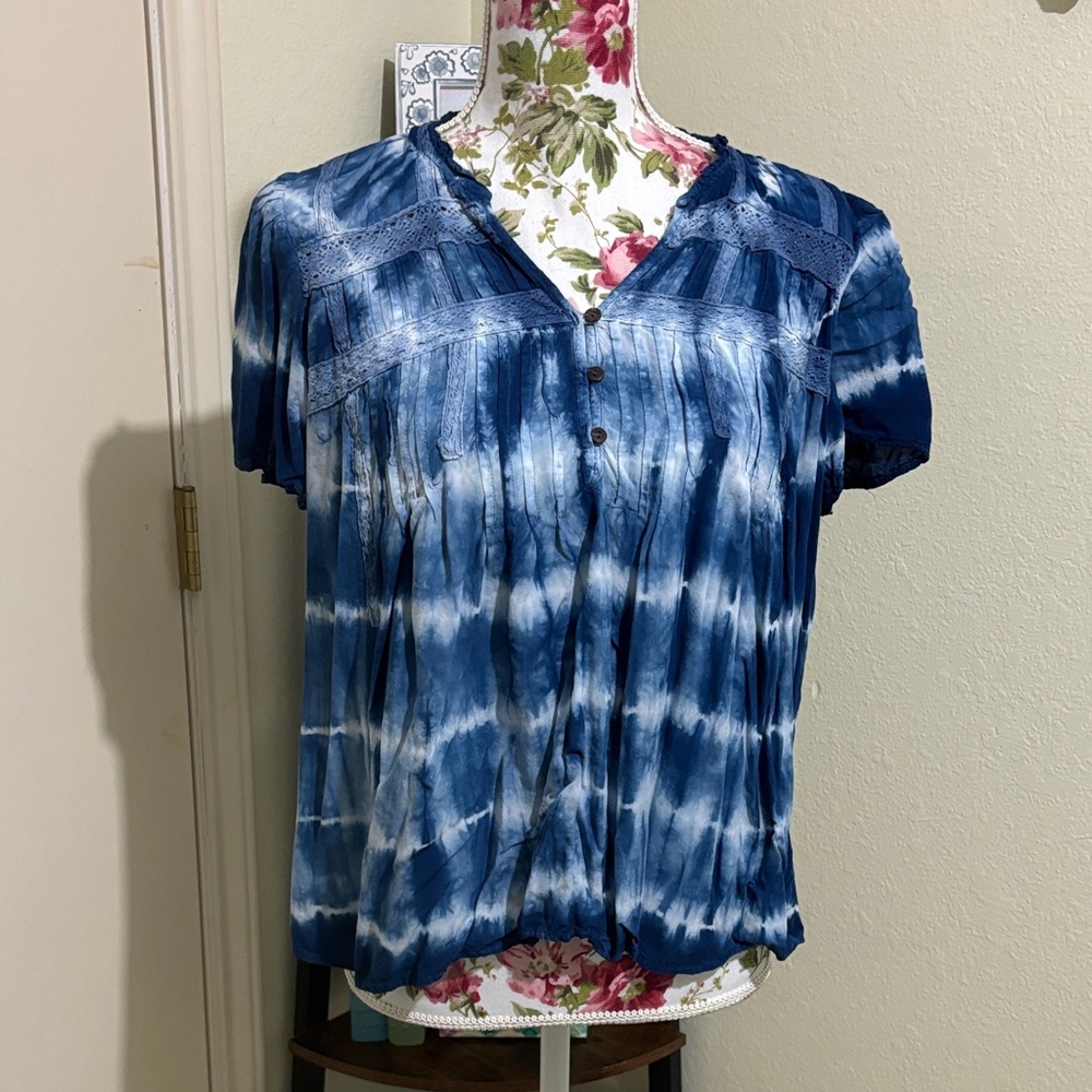 Knox Rose Blue Tie-Dye Women's Top